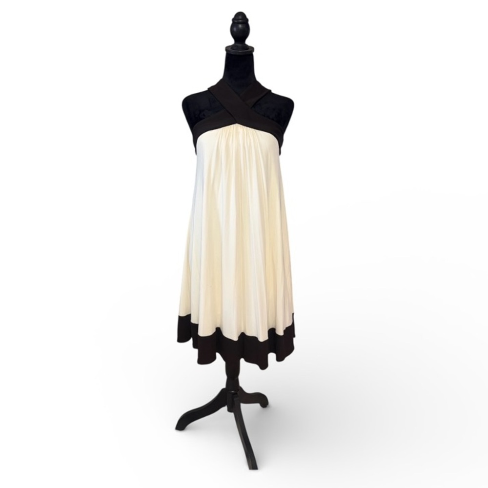 Vintage Diane von Furstenberg Lion Halter Dress,
cream, black, flowy, Size 2
